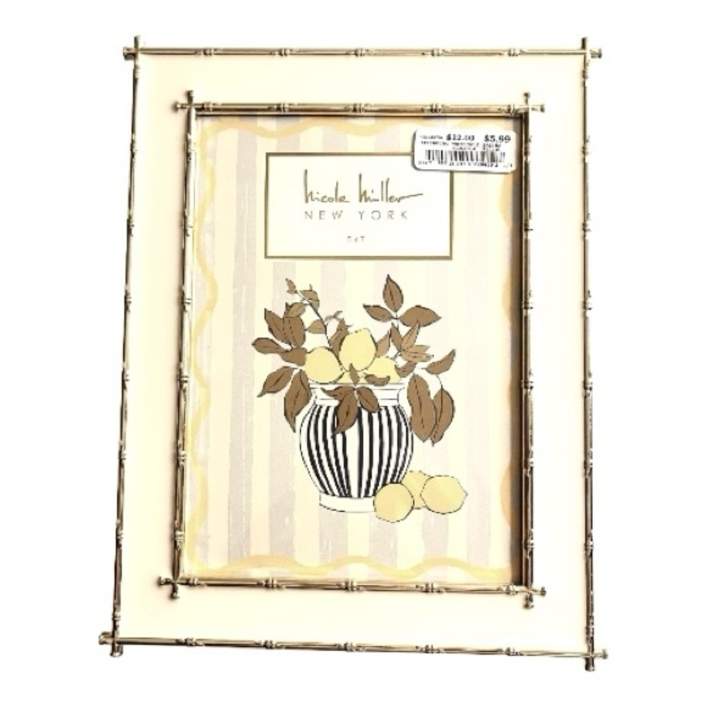 Nicole Miller New York Goldtone Bamboo & White Picture Frame Fits 5" X 7" Pic